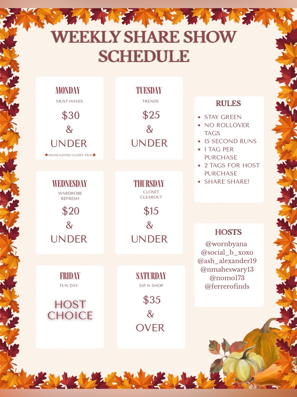 Wornbyana show schedule